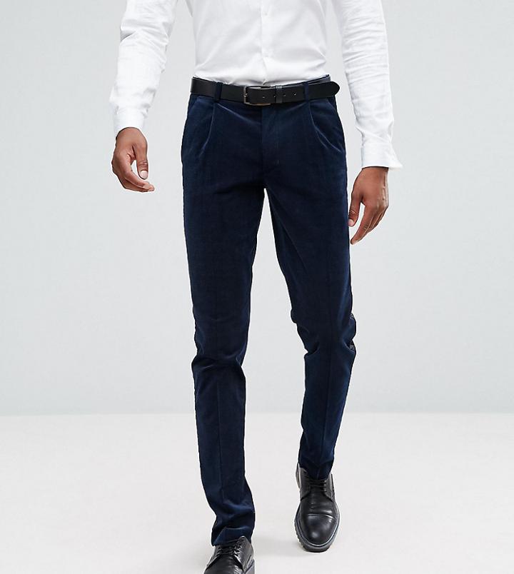 Asos Tall Skinny Pants In Navy Texture With Side Stripe - Navy