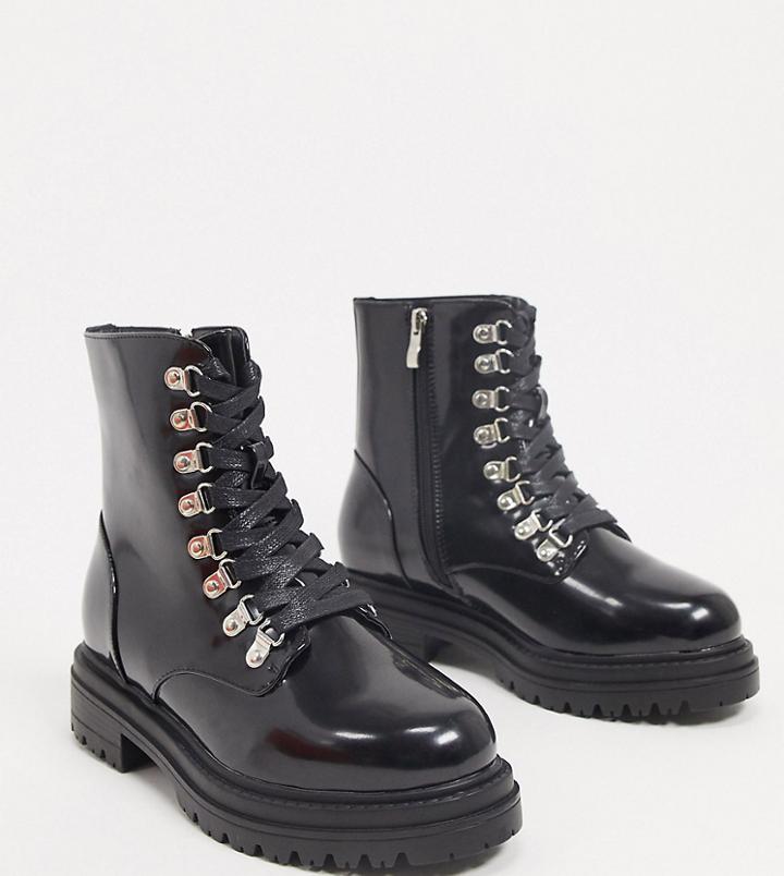 Raid Wide Fit Sofia Flatform Boots With Eyelet Detail In Black