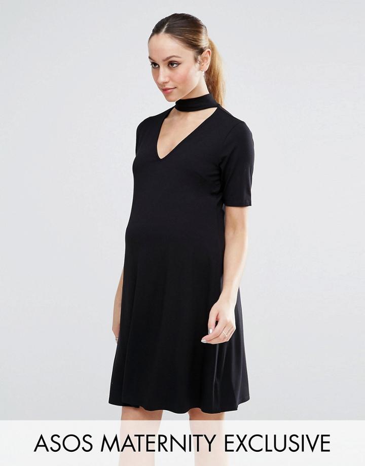 Asos Maternity Dress With High Neck Plunge - Black