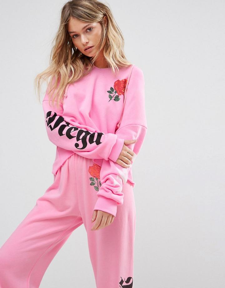 Wildfox Mega Chic Rose Raw Hem Hoody - Pink