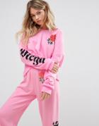 Wildfox Mega Chic Rose Raw Hem Hoody - Pink