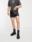 Asos Design Slim Super Short Shorts In Faux Leather-black