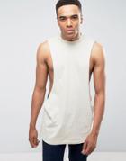 Asos Sleeveless Longline T-shirt With Dropped Armhole In Beige - Beige
