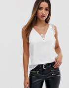 Asos Design Deep Plunge Lace Insert Camisole Tank-cream