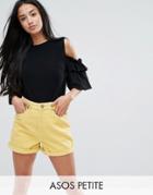 Asos Petite Top In Crepe With Cold Shoulder Pretty Ruffle Puff Sleeve - Black