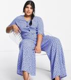 Nobody's Child Plus Wide Leg Button Jumpsuit In Blue Fruit Print-pink