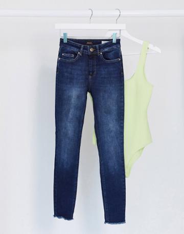 Only Blush Mid Waist Skinny Jeans In Dark Blue-blues