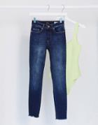 Only Blush Mid Waist Skinny Jeans In Dark Blue-blues