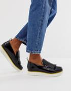 Asos Design Mimi Leather Flatform Loafers In Black - Black