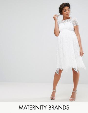 Chi Chi London Maternity All Over Lace Midi Dress - White