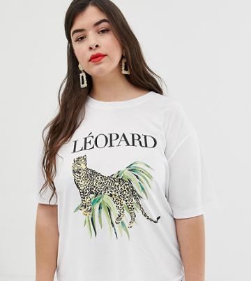 Neon Rose Plus Relaxed T-shirt With Leopard Graphic - White