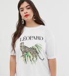 Neon Rose Plus Relaxed T-shirt With Leopard Graphic - White