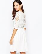 Lavand Skater Dress With Lace Sleeves And Lace Back Detail - W
