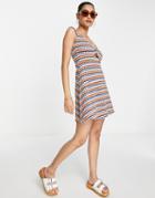 River Island Striped Diamond Print Mini Dress With Ring Detail In Multi-blue
