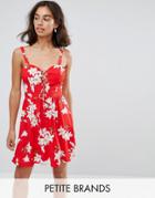 Parisian Petite Lace Up Front Floral Skater Dress - Red