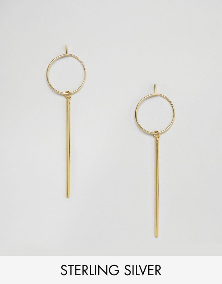 Asos Gold Plated Sterling Silver Bar Drop Hoop Earrings - Gold