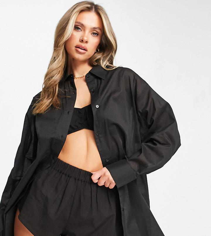 Asyou Oversized Cotton Shirt In Black - Part Of A Set-red