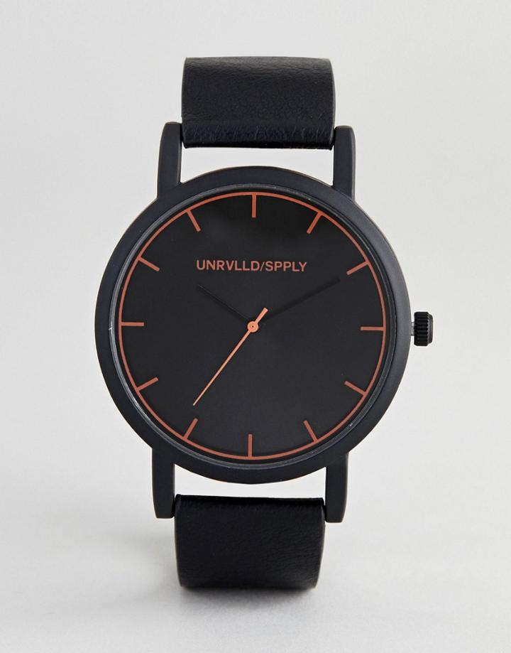 Asos Design Monochrome Watch In Black With Orange Lens Print Highlights - Black