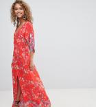 Miss Selfridge Kimono Sleeve Floral Printed Maxi Dress-multi