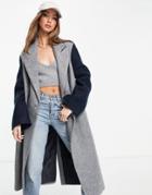 Asos Design Varsity Dad Coat In Gray With Contrast Sleeves-multi
