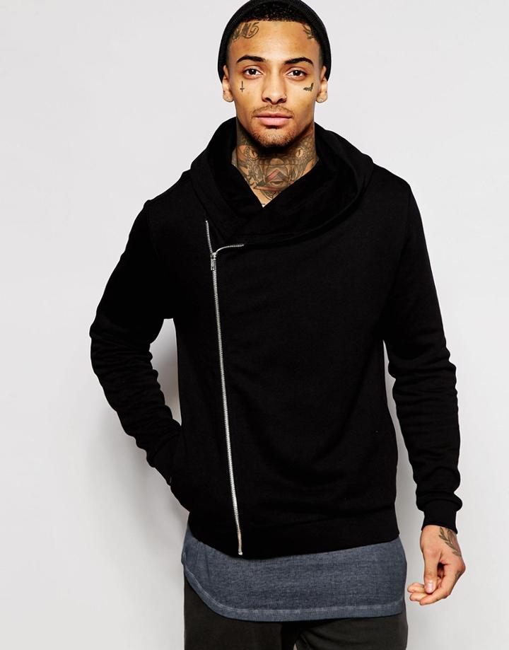 Asos Asymmetric Zip Up Hoodie - Black