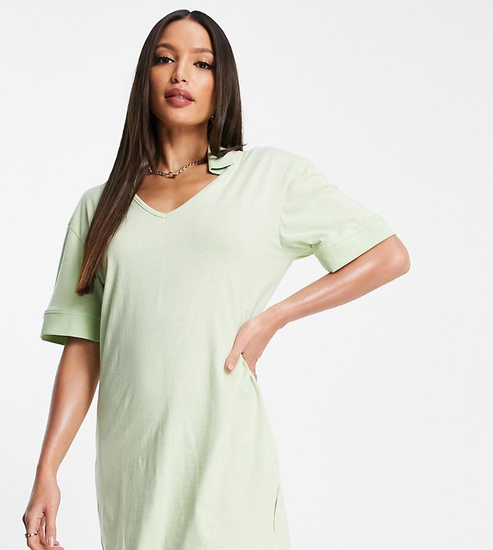 Threadbare Tall Polo V Neck Mini Dress In Lime-green