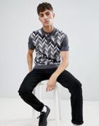 Pretty Green Knitted Geo Polo Shirt In Charcoal - Gray