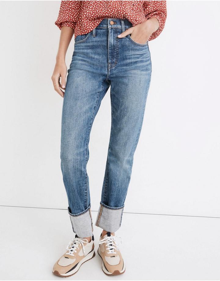 Madewell Straight Leg Cuffed Jeans In Indigo Wash-navy