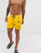 Boss Octopus Logo Swim Shorts In Yellow - Yellow