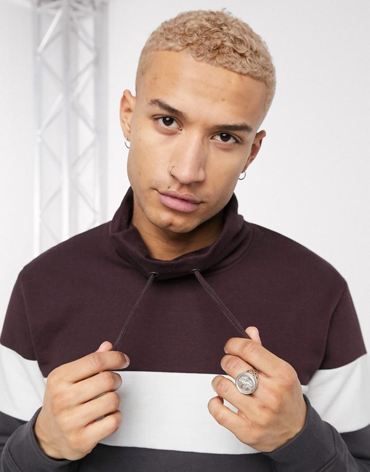 Soul Star Funnel Neck Sweat In Color Block-gray