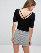 Bershka Strap Detail Crop Tee - Black