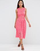 Ax Paris Sleeveless Lace Midi Dress With Cut Out Middle - Pink