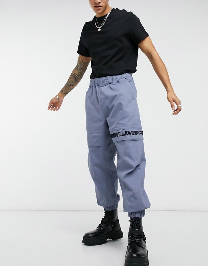 Asos Unrvlld Spply Pants In Oversized Tapered Fit In Blue-blues