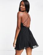 Asos Design Wrap Cami Lace Up Back Mini Dress-black