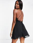 Asos Design Wrap Cami Lace Up Back Mini Dress-black