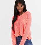 Brave Soul Tall Kneeson V Neck Sweater In Neon Pink