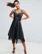Asos Sporty Strap Pu Cupped Midi Dress With Dobby Lining - Black