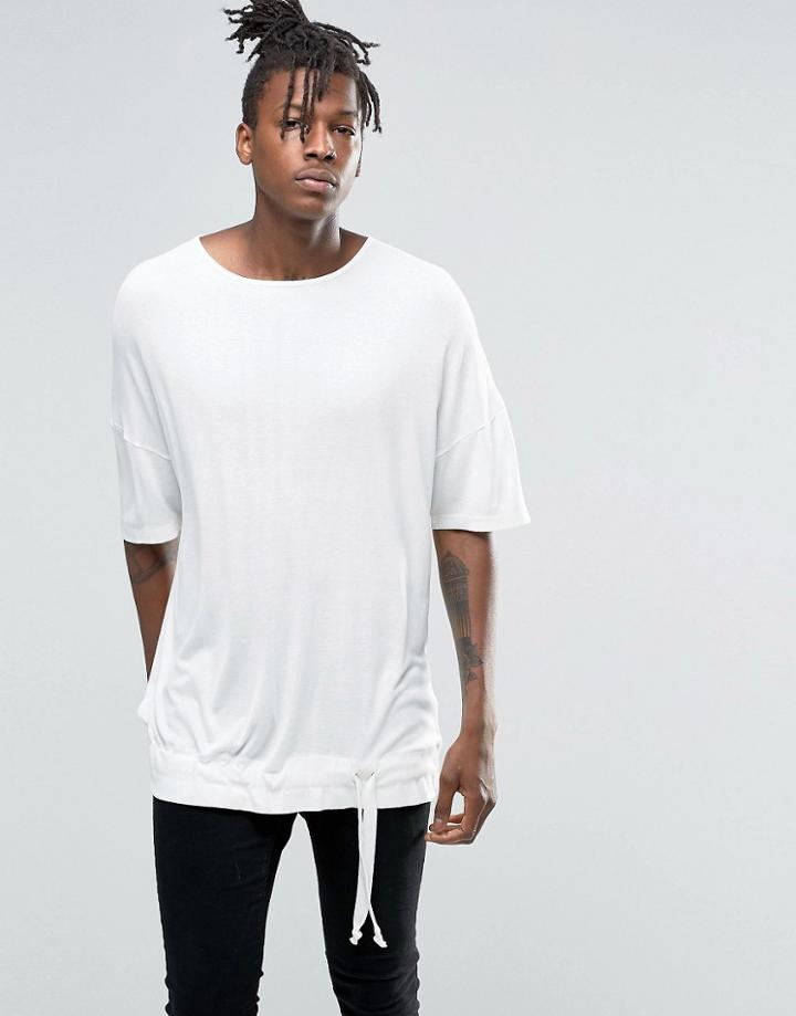 Asos Oversized T-shirt With Drawcord Hem In Off White - White