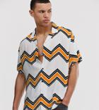 Asos Design Tall Relaxed Fit Chevron Stripe Shirt With Revere Collar In White