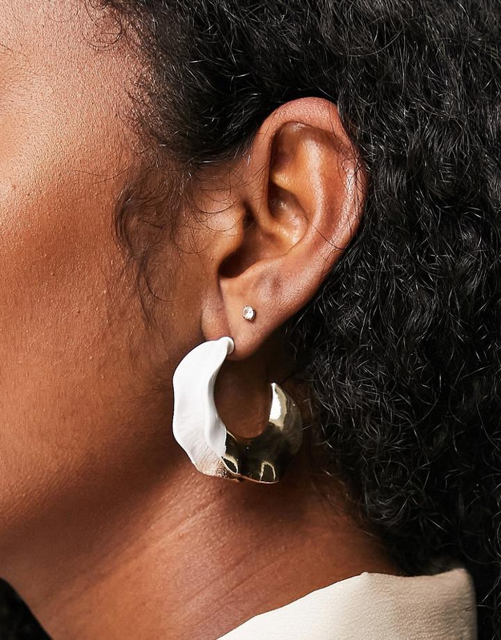 Monki Chunky Hoop Earrings In Gold And White