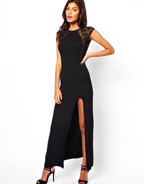 Asos Lace Insert Maxi Dress - Black
