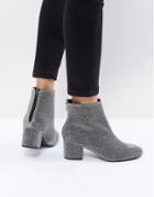 New Look Square Toe Glitter Block Heel Boot - Gray