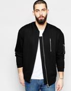 Asos Oversized Ma1 Bomber Jacket In Jersey With Zip Pocket In Black - Black