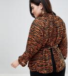 Asos Design Curve Sheer Belted Blouse With Open Back In Print - Multi
