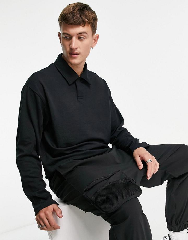 Topman Button Polo In Black