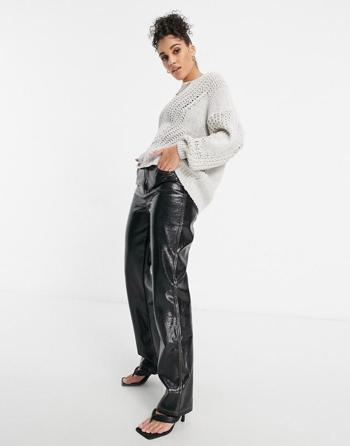 Naanaa Cable Pattern Knit Sweater In Stone-neutral