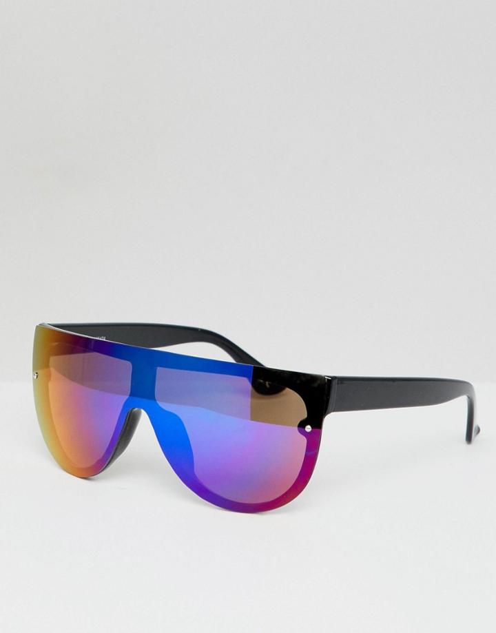 Asos Design Visor In Black With Mirror Lens - Black