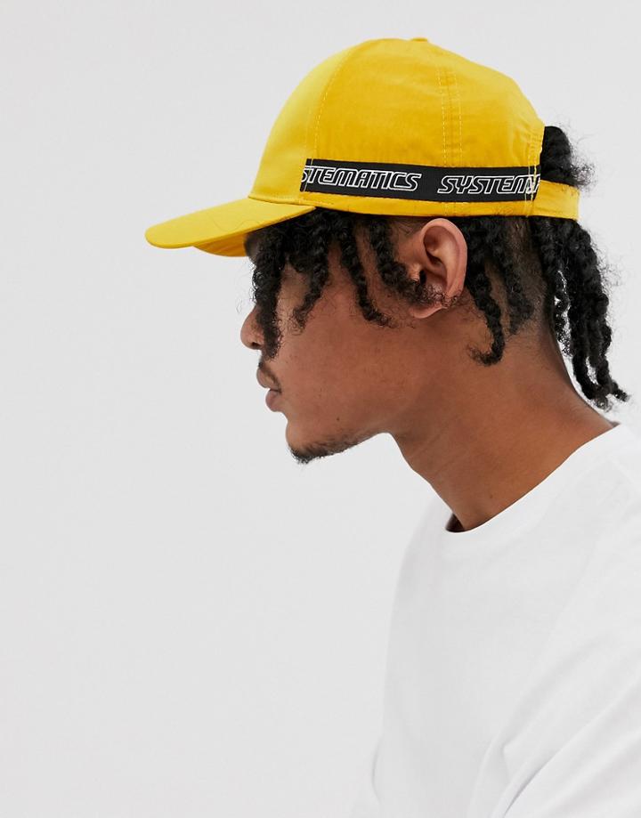 Asos Design Baseball Cap In Yellow Nylon With Taping