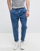 Noak Double Pleat Straight Leg Jeans In Light Wash Blue - Blue