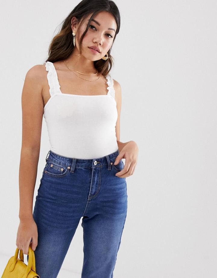 Miss Selfridge Cami Body With Ruffle Straps In White